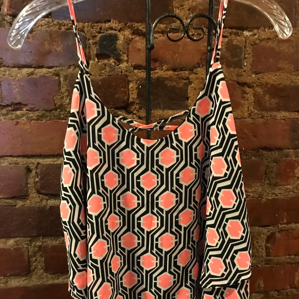 Sleeveless black and pink blouse